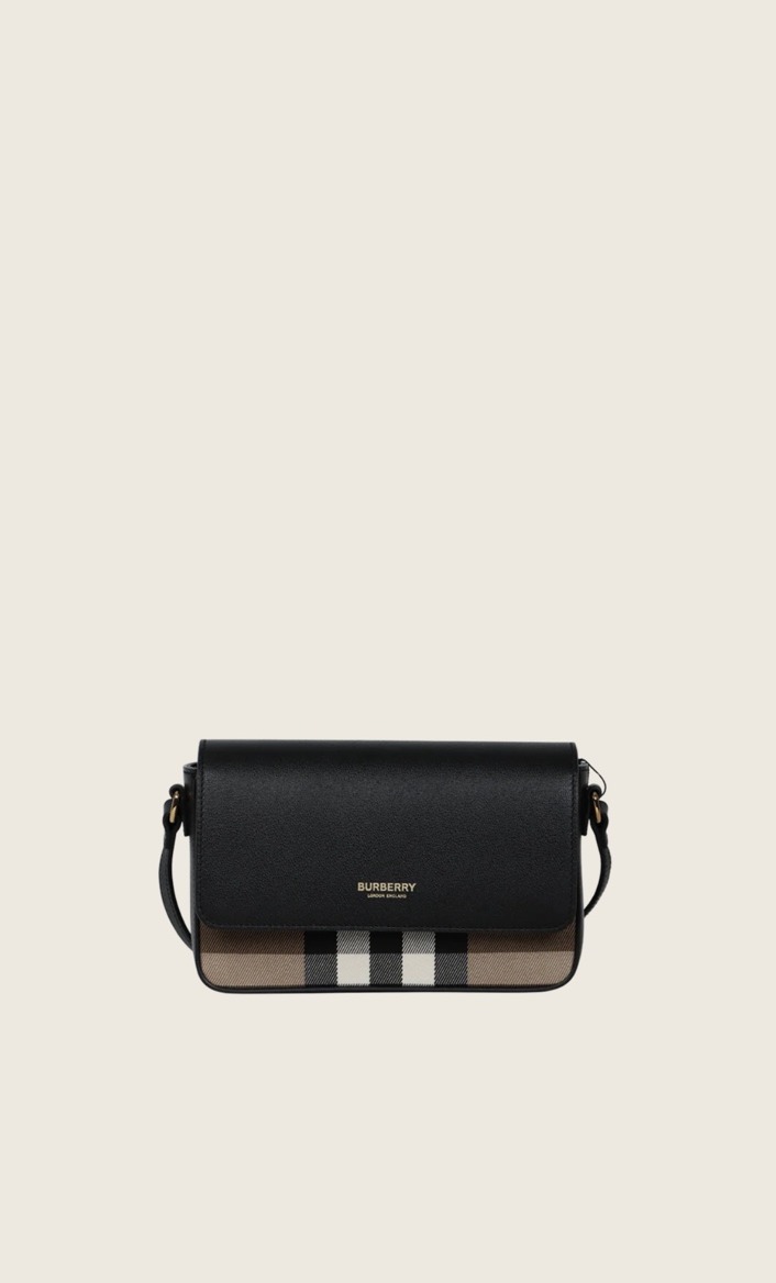 Bolsa Burberry Hampshire House Check & Leather Crossbody Bag em house check com acabamentos em couro